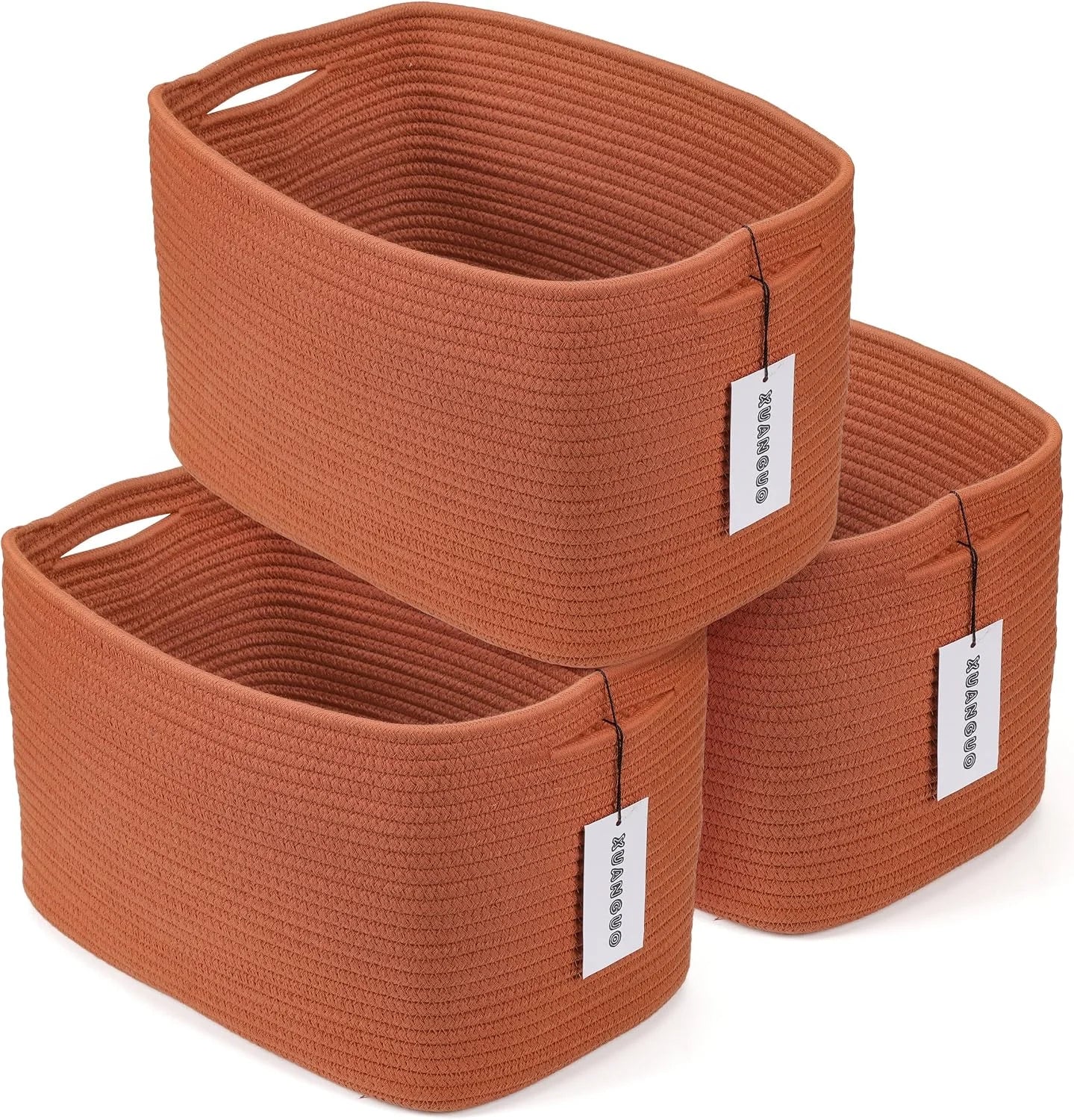 New Arrivals Cotton Rope Storage Baskets 15x10x9.3 3 Pack White, Decorative rectangular storage baskets for shelves