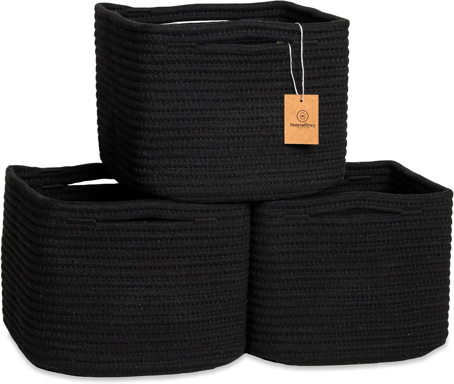 NaturalCozy Storage Cubes 9”x9”x7”Cotton Rope Woven Baskets for Organizing 3-Pack, 9 Inch Cube Storage Bin, Small bifanuoyard - Image 7
