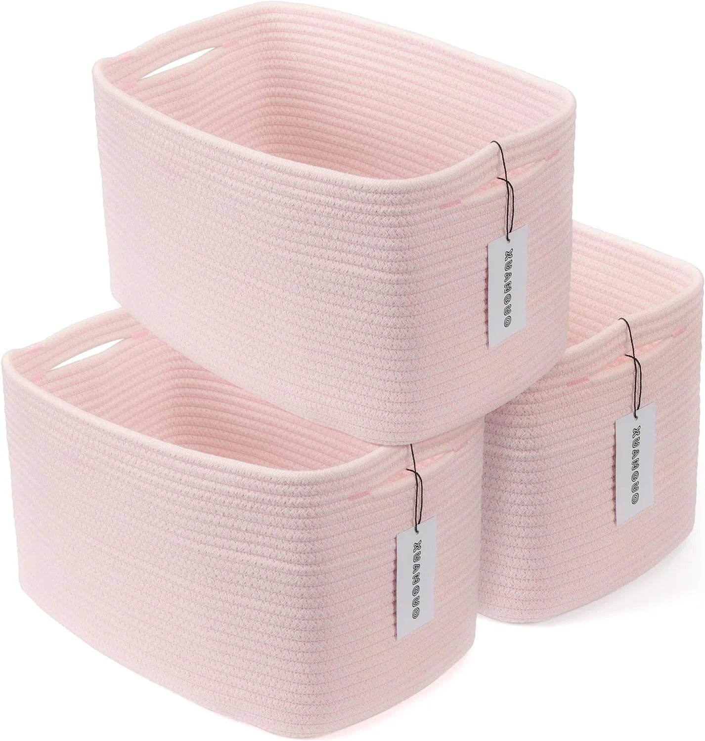 New Arrivals Cotton Rope Storage Baskets 15x10x9.3 3 Pack White, Decorative rectangular storage baskets for shelves - Image 12