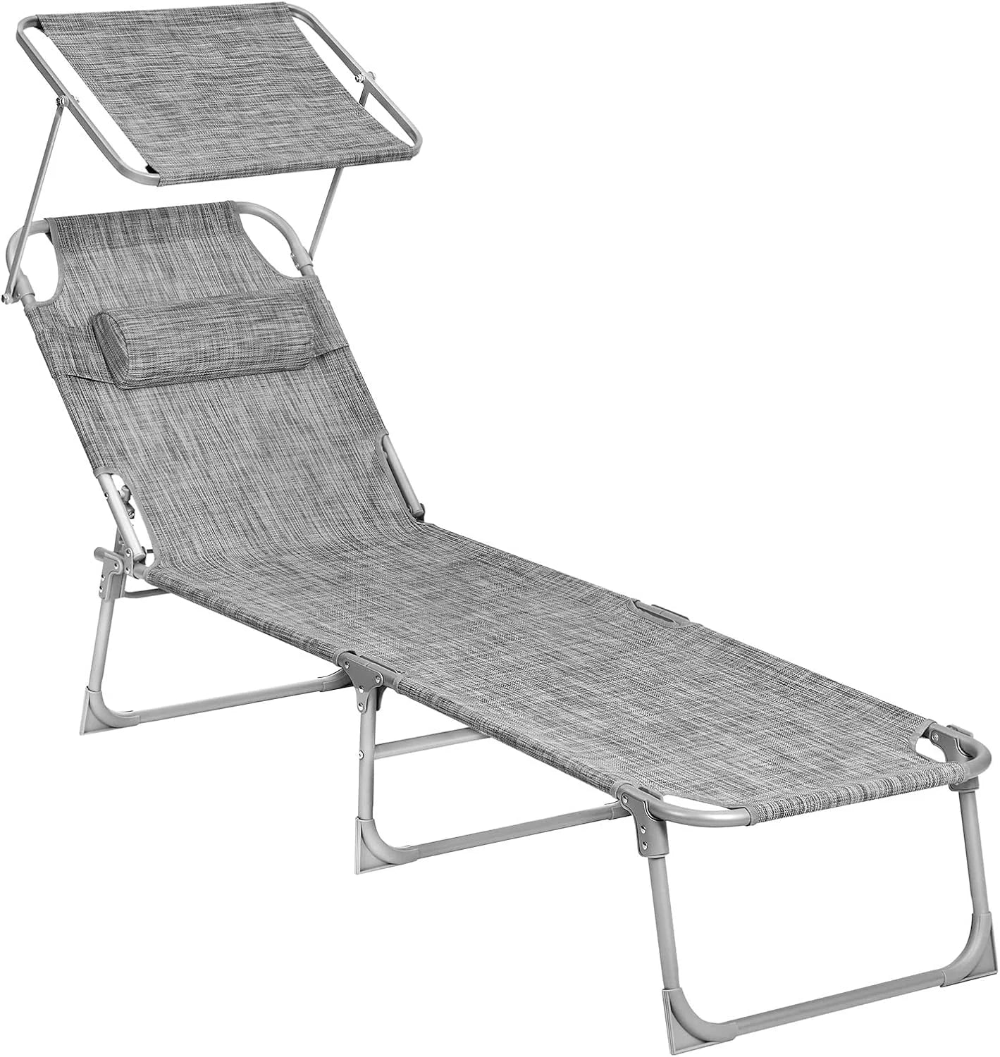 New Arrivals Sun Lounger, Folding Patio Chaise Lounge Chair with Canopy, 76 x 20.9 x 11.4 Inches, Holds 330 lb