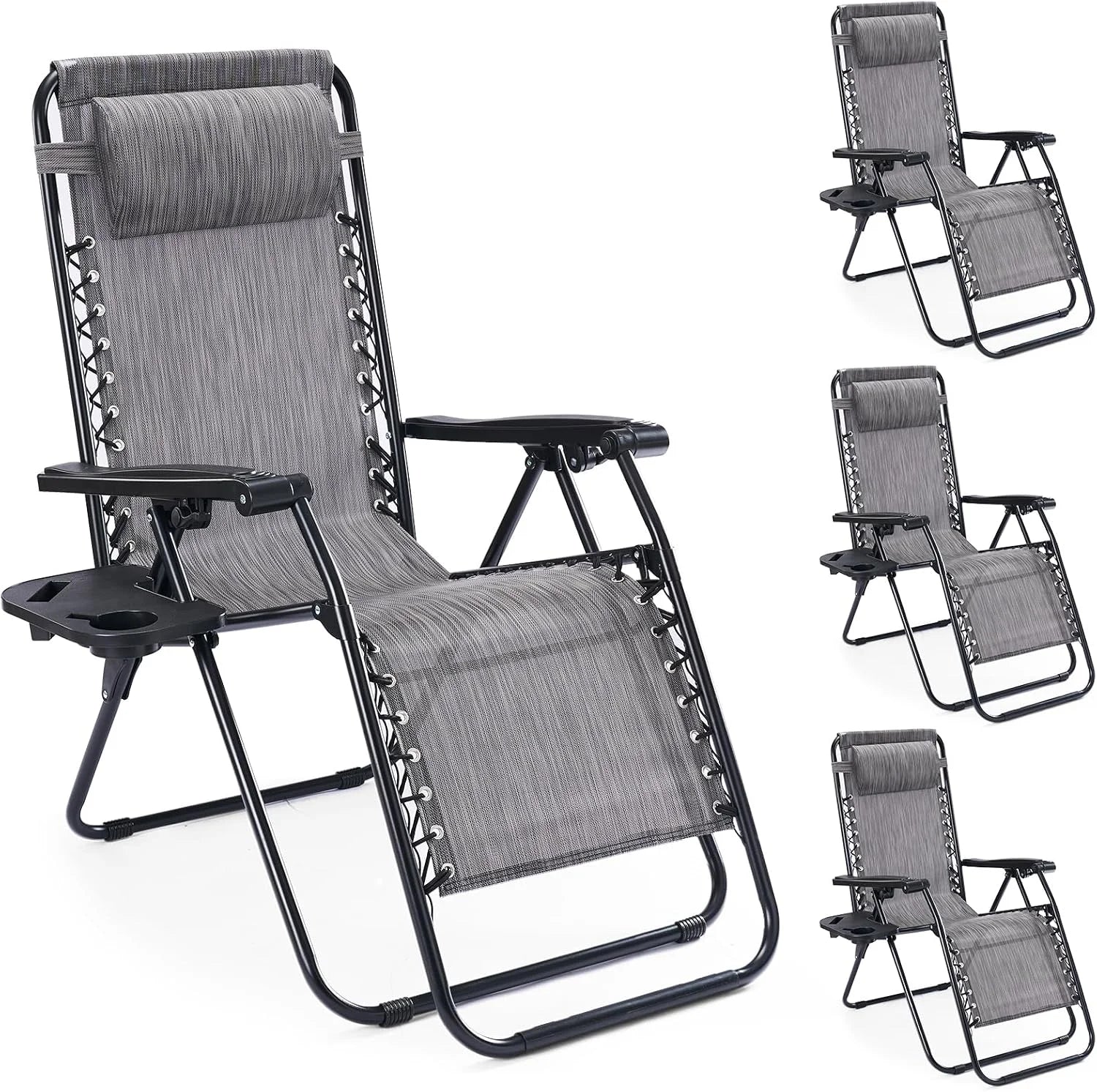 Zero Gravity Chairs Set of 2, Lounge Chair Folding Portable Adjustable Camping Reclining Chairs with Adjustable Pollow - Image 2