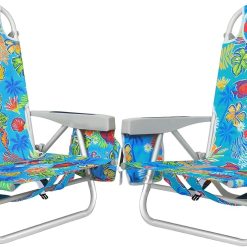 New Arrivals Aluminum Extra Wide 5-Position Lay Flat Folding Backpack Beach Chairs for Adults, with Cooler Bag