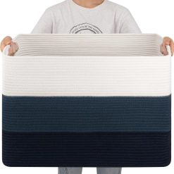 Alternative view of New Arrivals Blanket Basket, 25”x16”x16”(108L) Rectangle Woven Storage Baskets, Cotton Rope Basket For Living Room