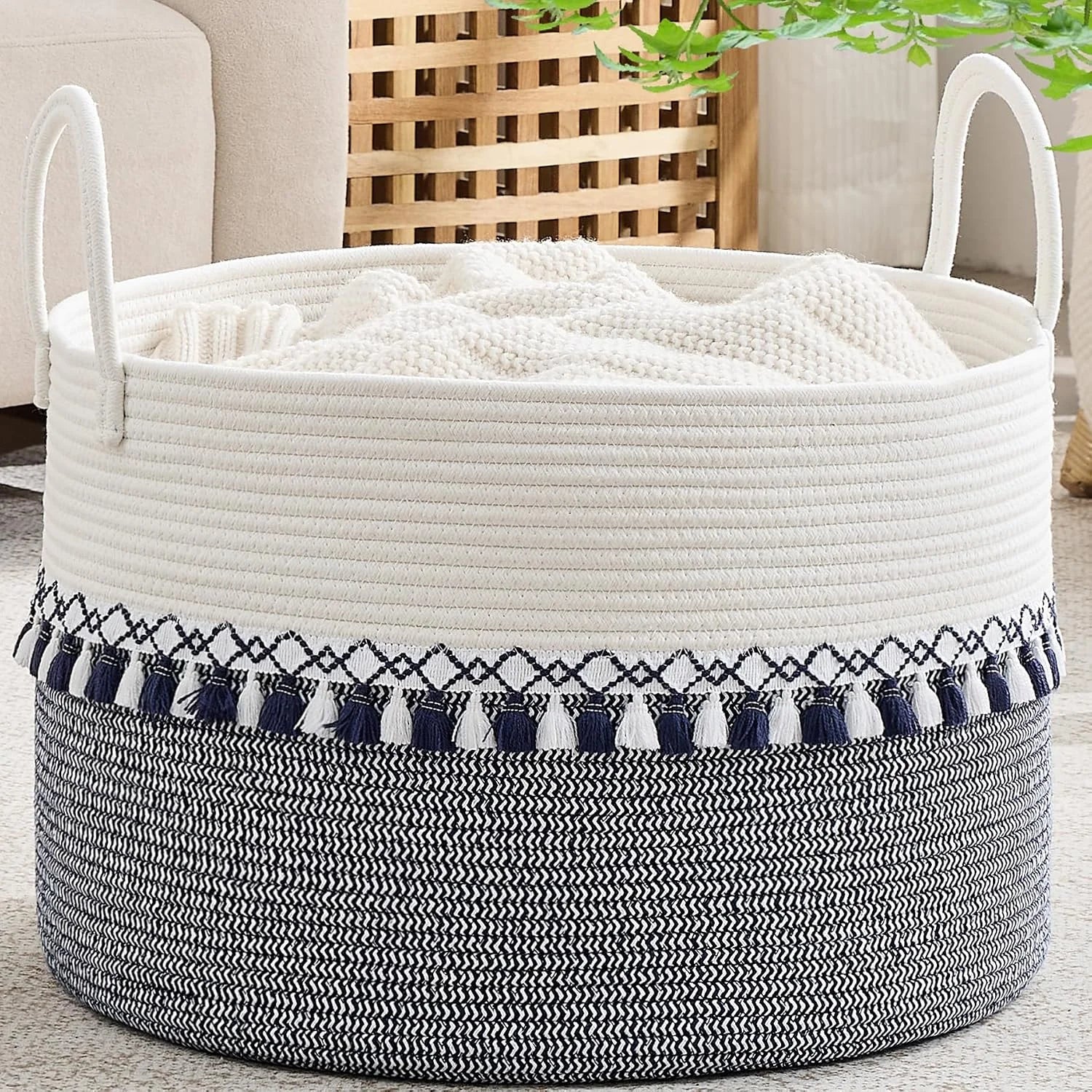 Large Blanket Basket with Handles, Storage Basket for Living Room, Extra Large Capacity, Blanket Storage, Laundry bifanuoyard - Image 13