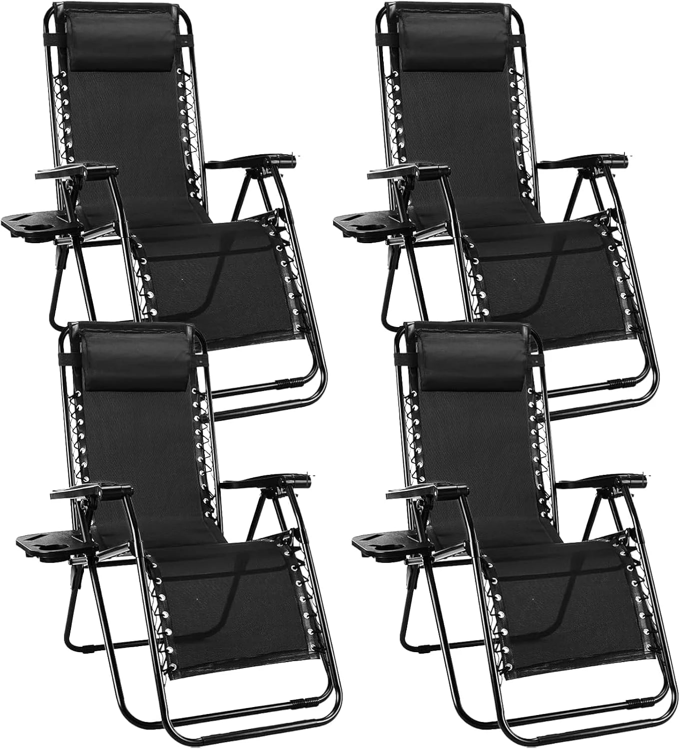 Sweetcrispy Zero Gravity Chairs Set of 2, Outdoor Folding Reclining Lounge Chair with Cup Holder Tray & Adjustable Pillow - Image 9