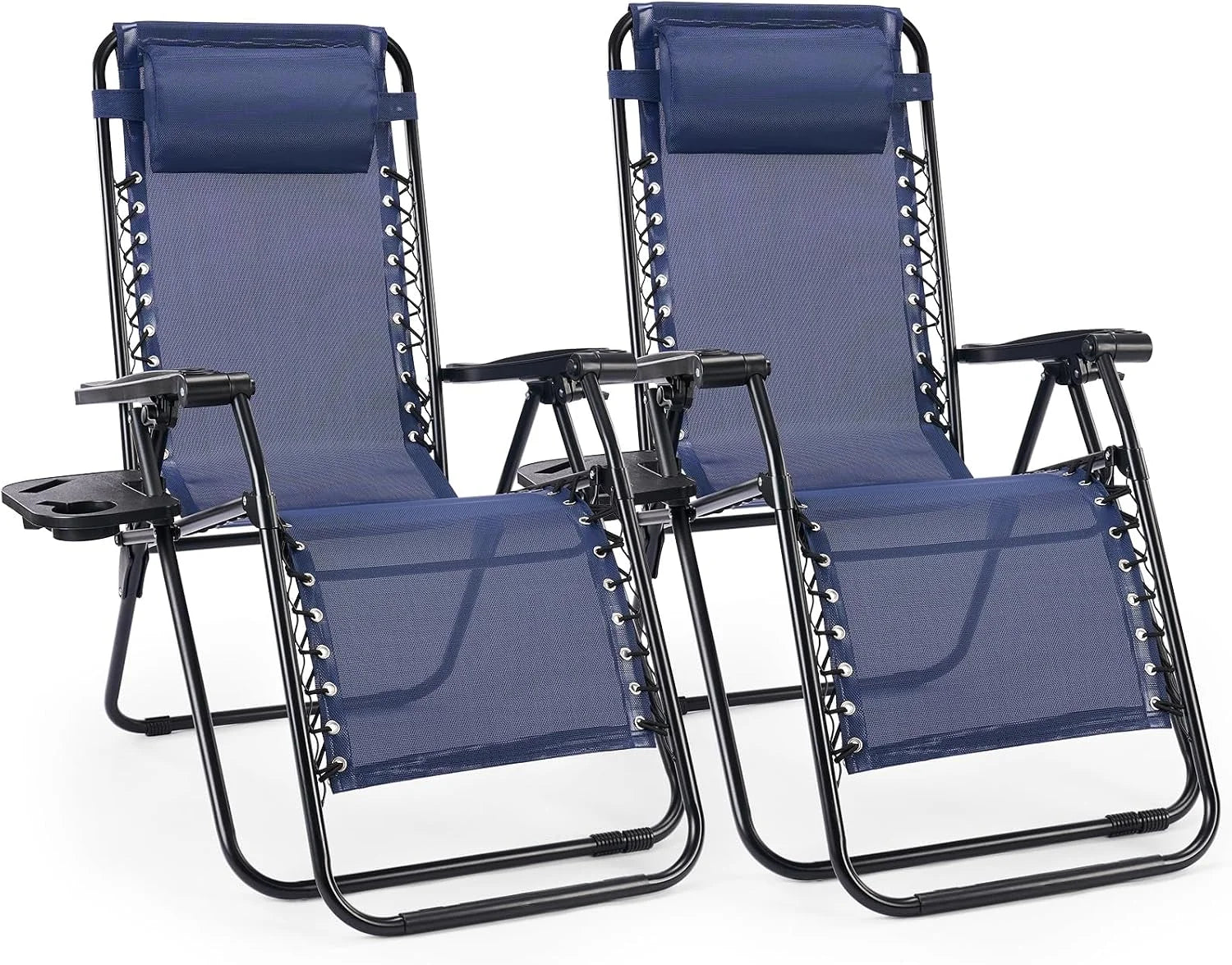 Sweetcrispy Zero Gravity Chairs Set of 2, Outdoor Folding Reclining Lounge Chair with Cup Holder Tray & Adjustable Pillow - Image 8