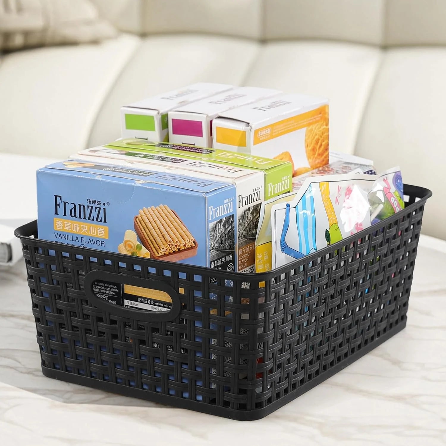 New Arrivals Weave Storage Baskets, Plastic Shelf Basket Bins, Black, 4 Packs - Image 4