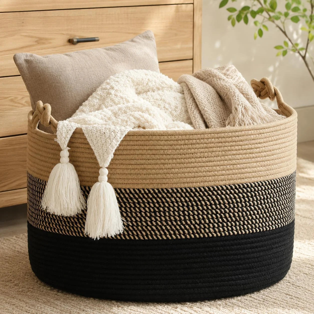 Large Blanket Basket with Handles, Storage Basket for Living Room, Extra Large Capacity, Blanket Storage, Laundry bifanuoyard - Image 7