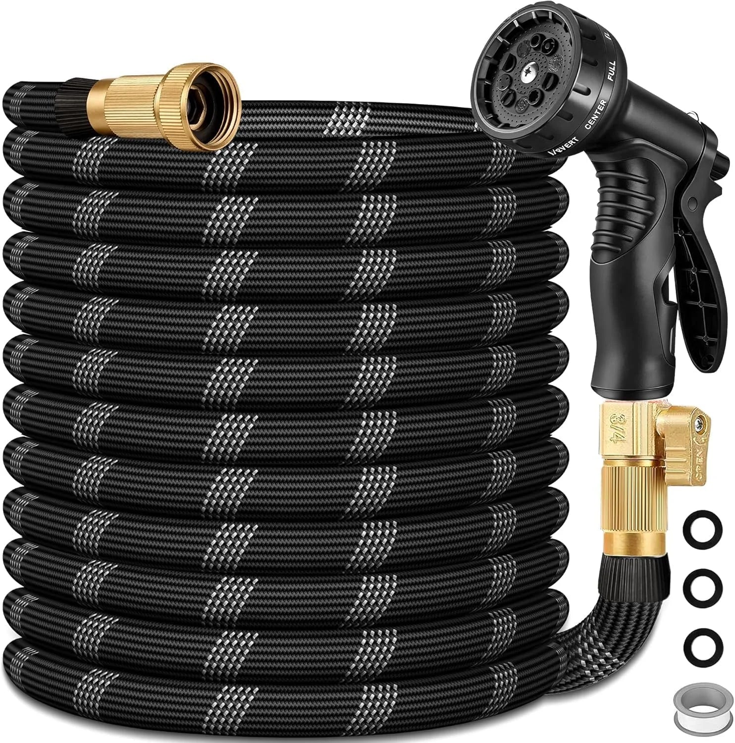 New Arrivals FT Non-Expandable Garden Hose, Lightweight Hose with 10 Function Spray Nozzle, 3/4" Solid Connectors Garden Hose