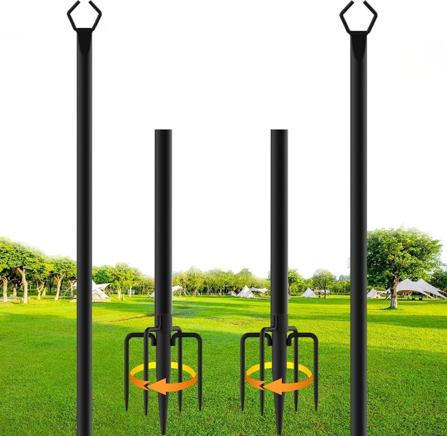 New Arrivals 4 Pack String Light Poles, 10 Ft Metal Poles with Fork for Outdoor String Lights - Image 4