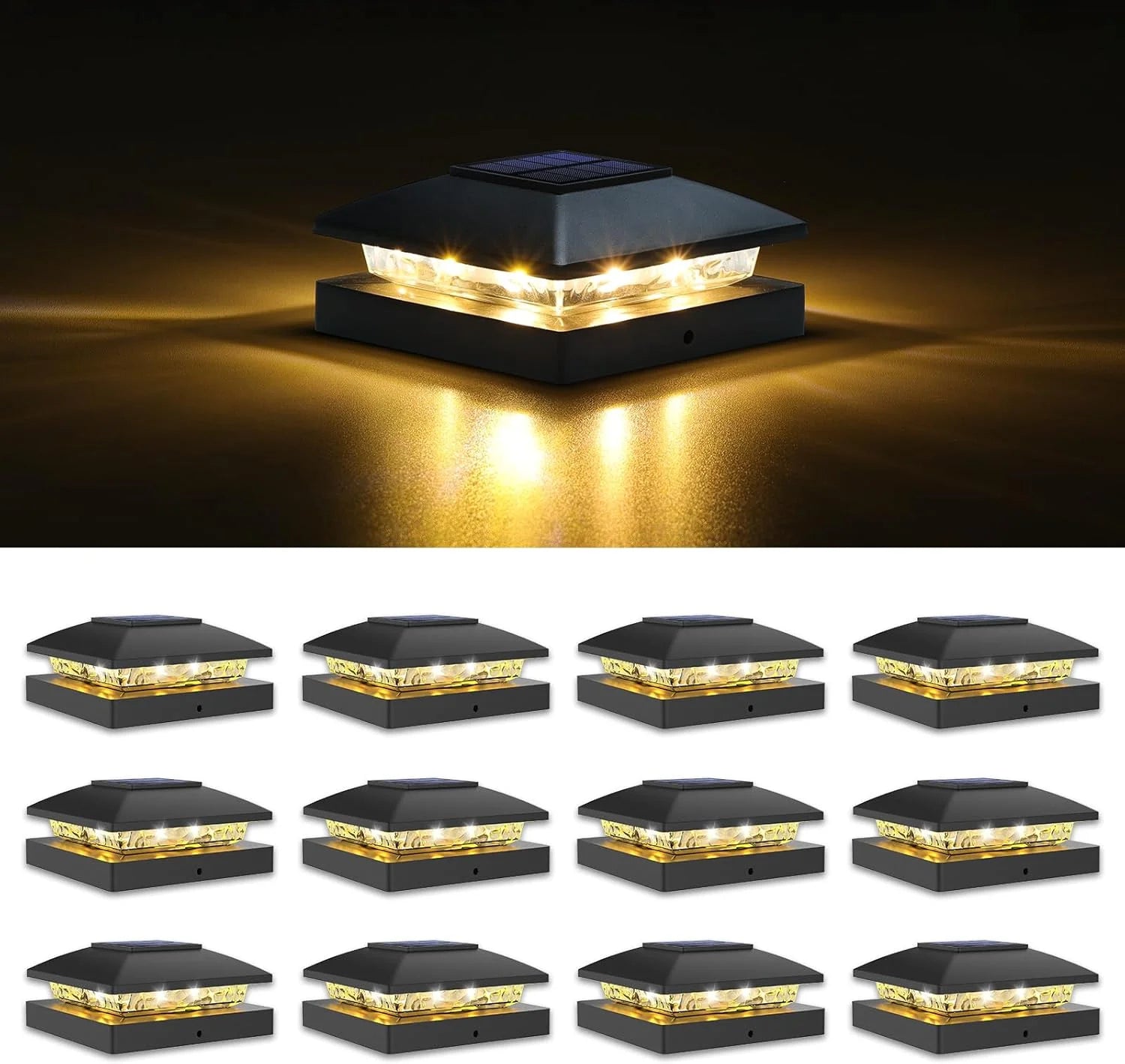 New Arrivals 4×4 Solar Post Cap Lights, 12 Pack Black Waterproof Fence Lights – For Home Projects - Image 3