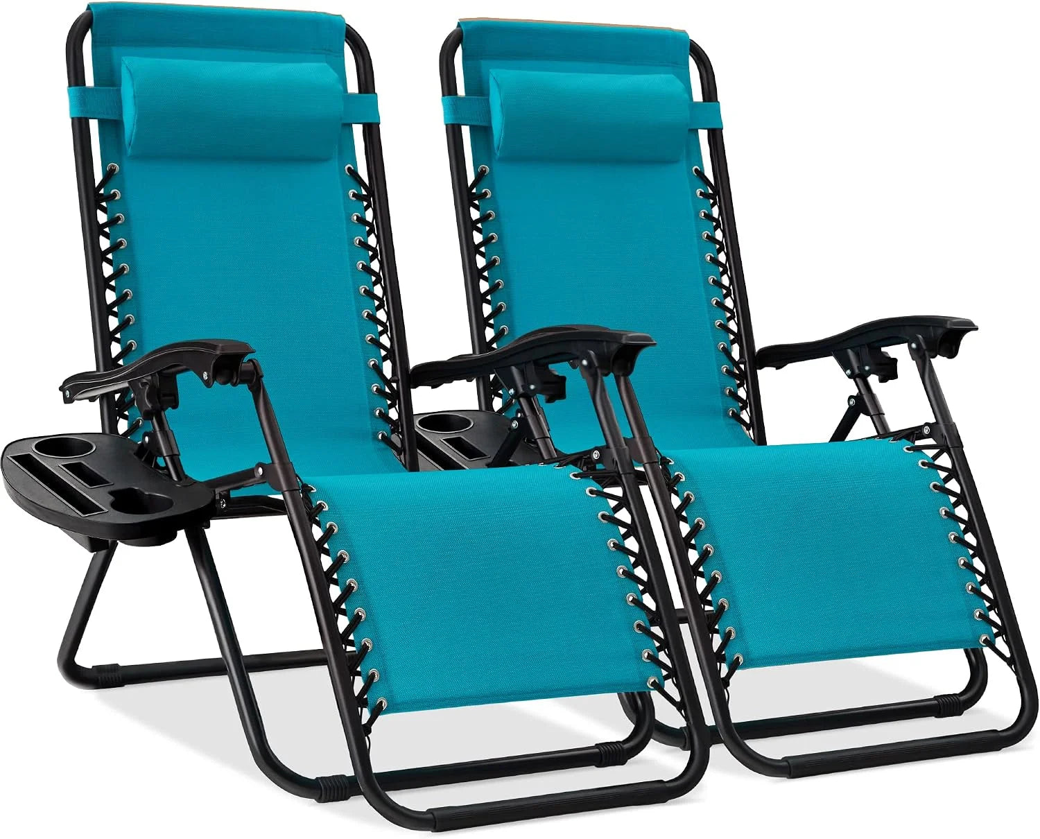 New Arrivals Choice Products Set of 2 Adjustable Steel Mesh Zero Gravity Lounge Chair Recliners w/Pillows and Cup Holder Trays - Image 7
