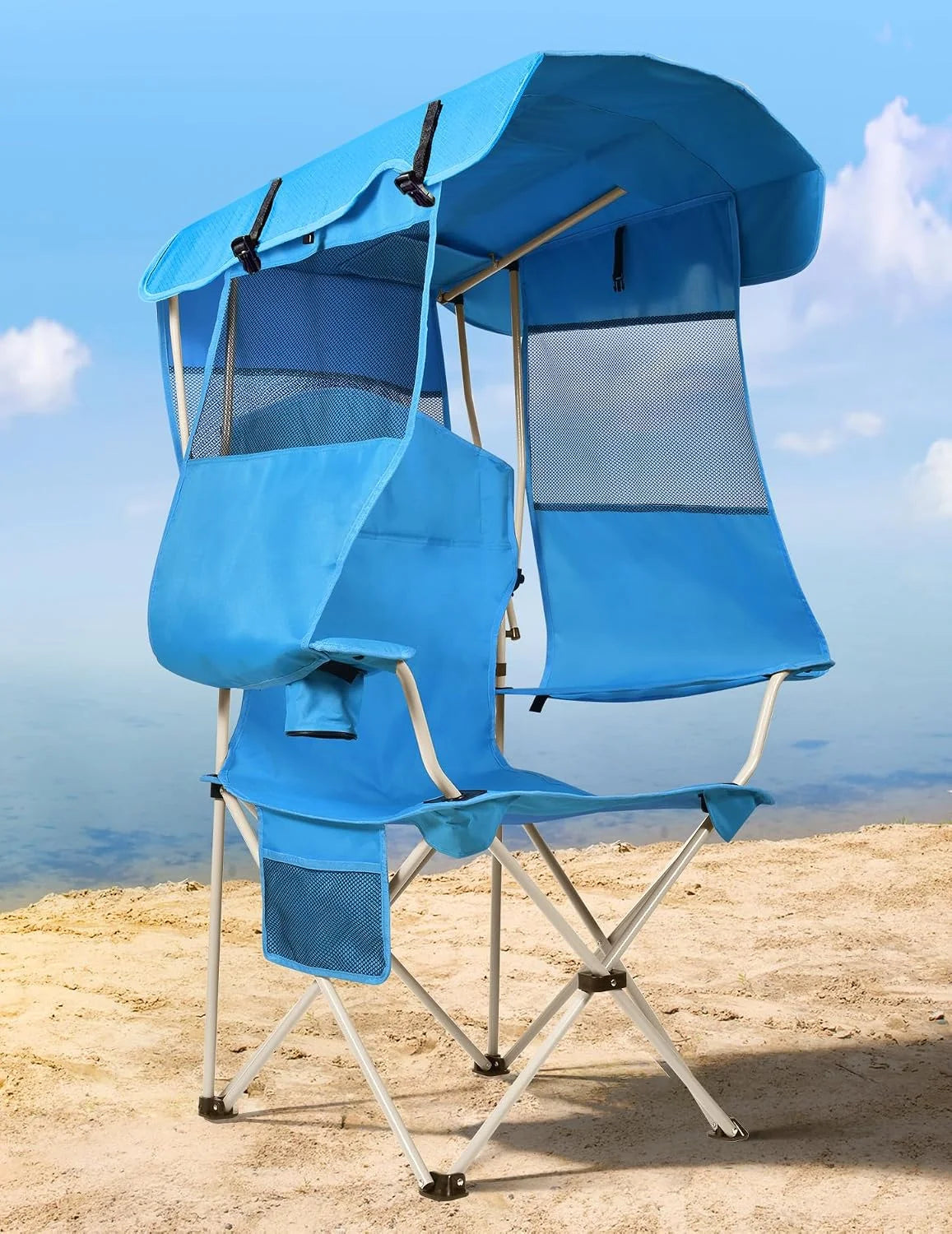 Docusvect Beach Chair with Canopy Shade, Folding Camping Chair with Canopy with Cup Holder, Support 330 LBS bifanuoyard - Image 2
