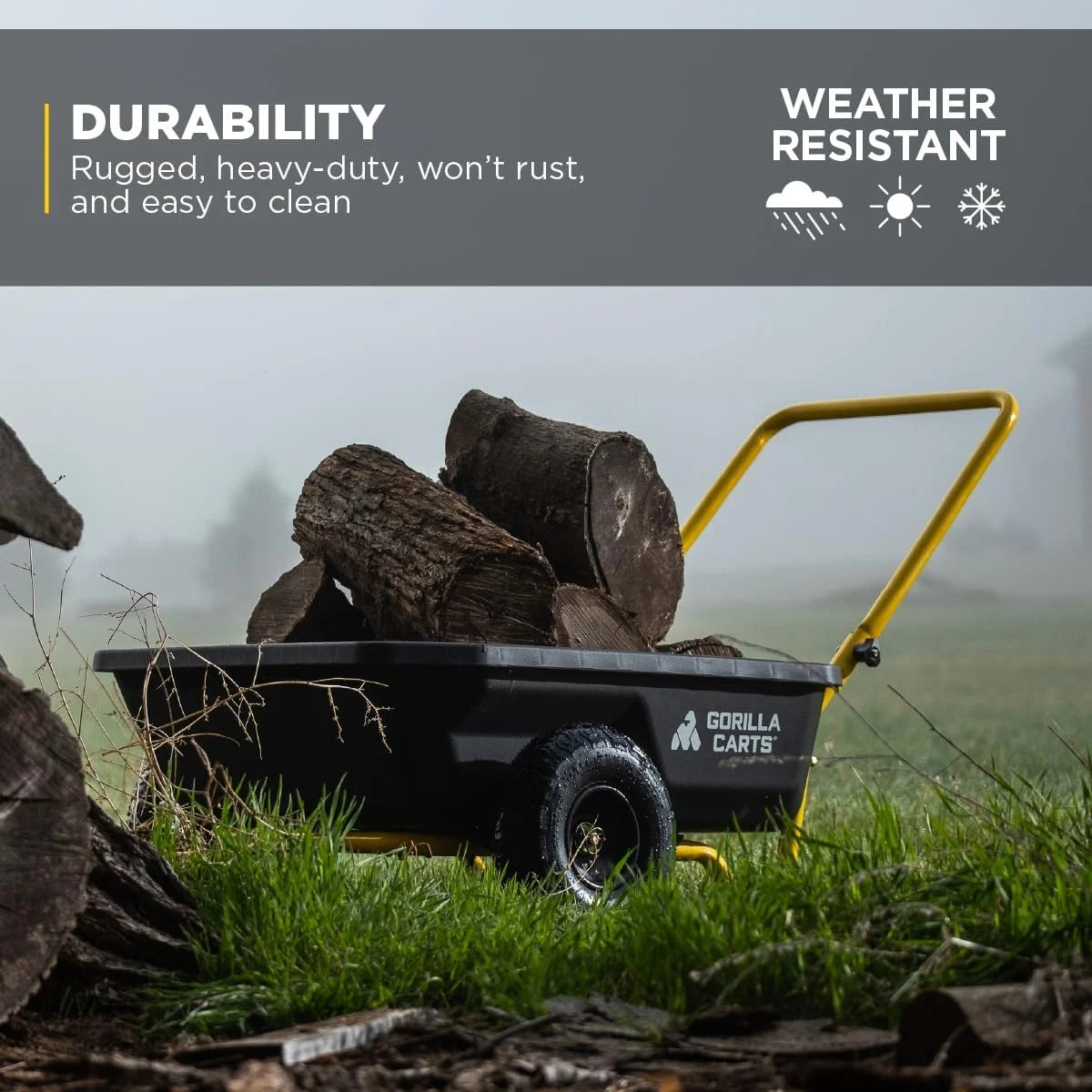 Carts GCR-4 Poly Dump Cart, 2-Wheel Garden Wagon with Foldable Handle, 4 cu ft, 300 lb. Capacity - Image 4