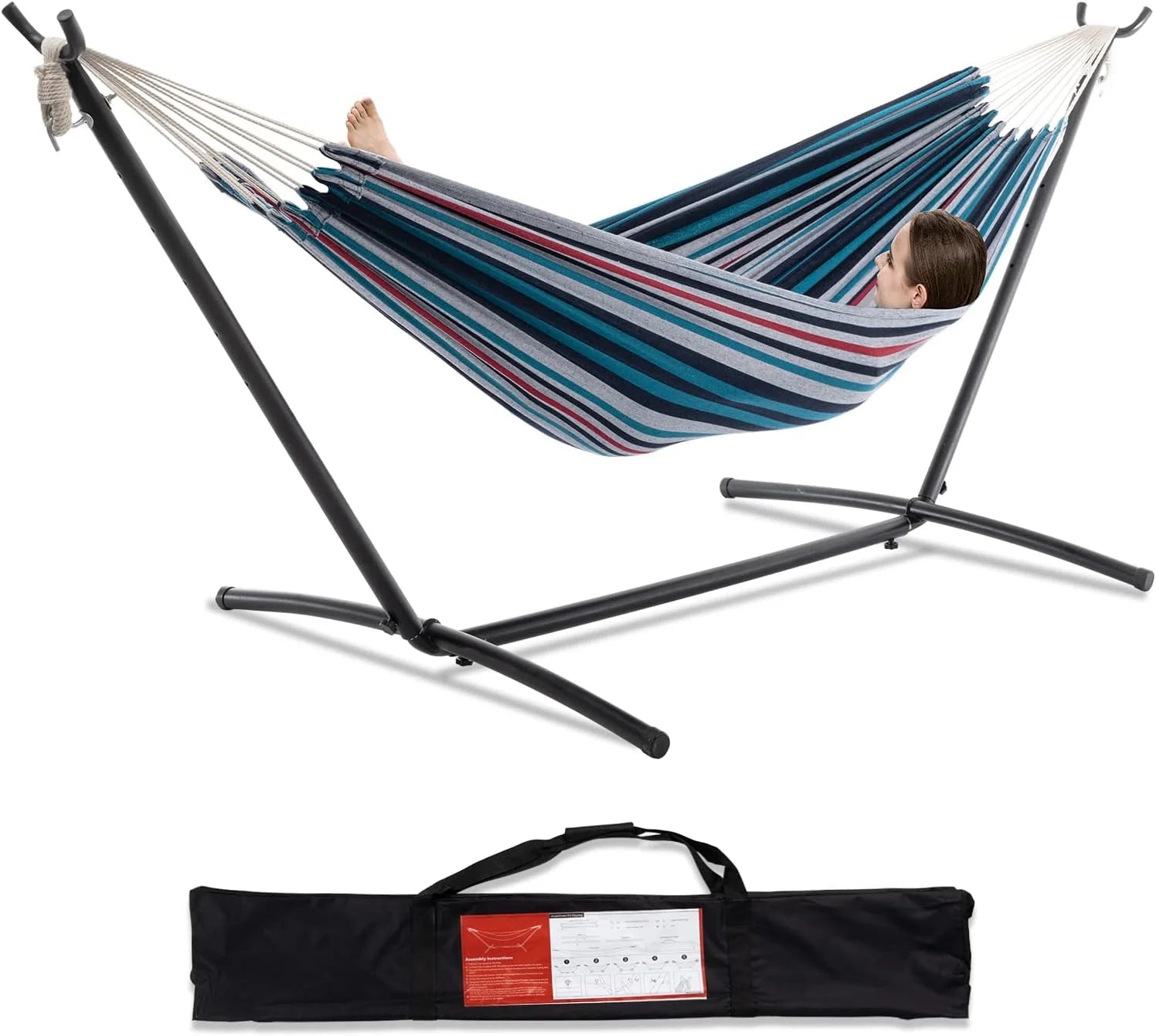 New Arrivals Double Hammock with Stand for Outside, Heavy-Duty, Portable (Coffee) - Image 19