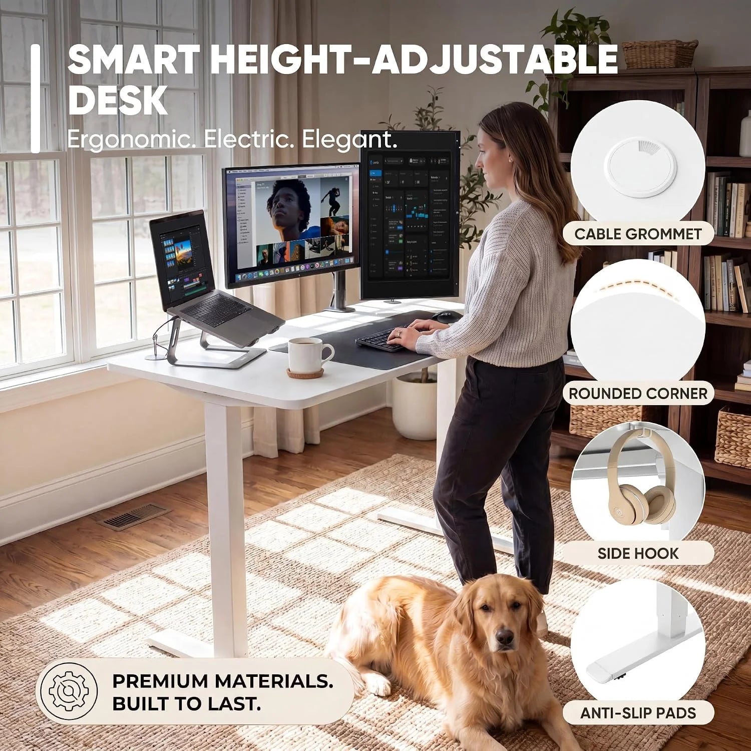 New Arrivals 55 x 24 Inches Electric Height Adjustable Standing Desk Large Sit Stand Up Desk Home Office Computer Desk Memory - Image 47