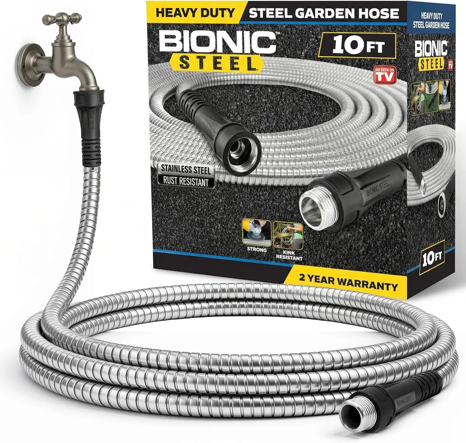 New Arrivals STEEL 150 Ft Metal Garden Hose with Sprayer Nozzle, Non Kinking Design, Stainless Steel Heavy Duty Water Hose - Image 4