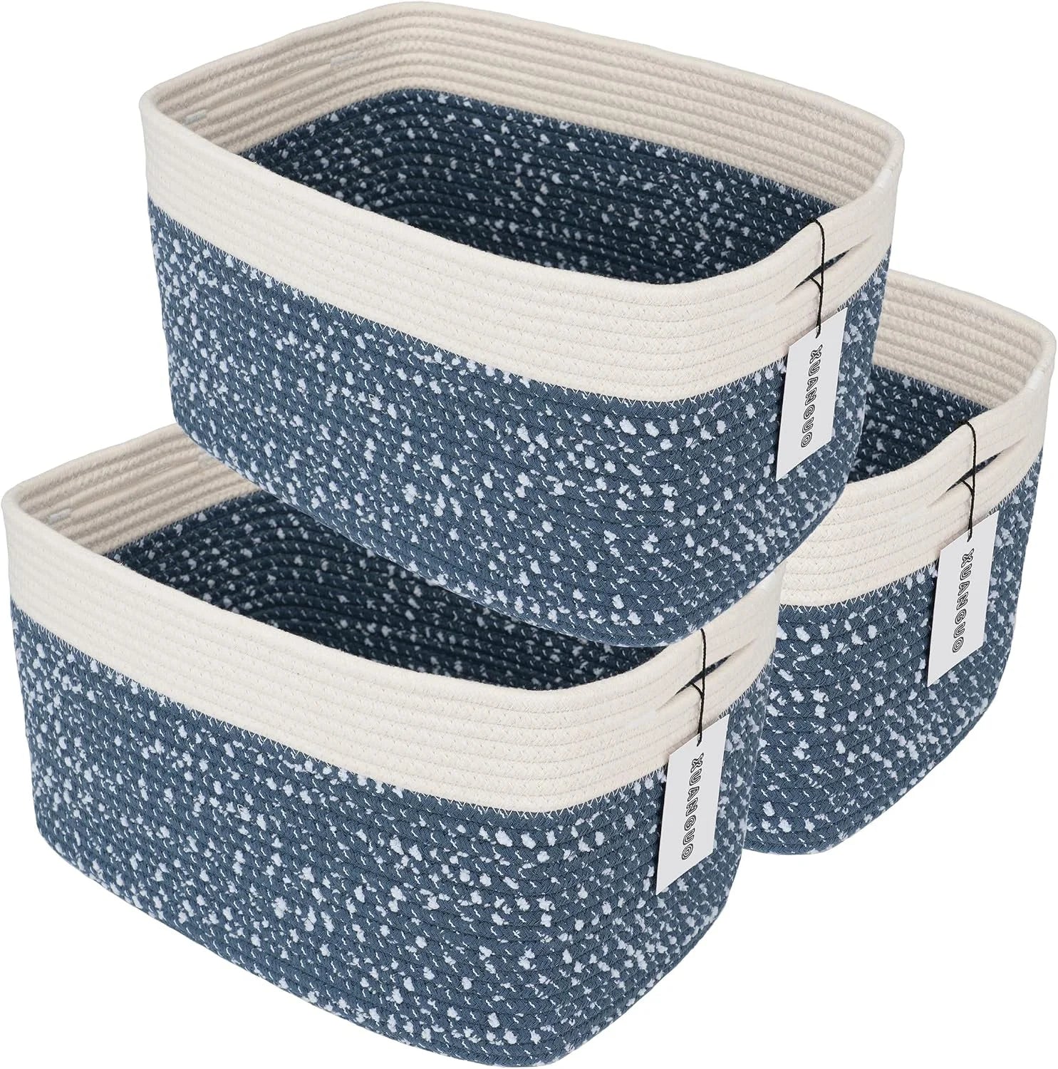 New Arrivals Cotton Rope Storage Baskets 15x10x9.3 3 Pack White, Decorative rectangular storage baskets for shelves - Image 7