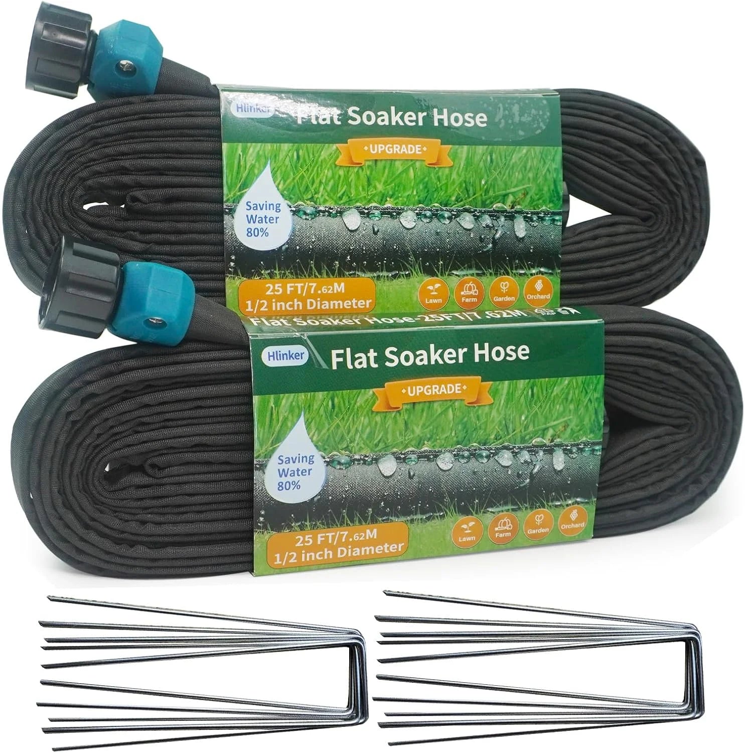 Hlinker 2026 Flat Soaker Hose 200 ft (50ft 4Packs) with Stake for Garden, Linkable Drip Hose Diy Automates Garden bifanuoyard - Image 6