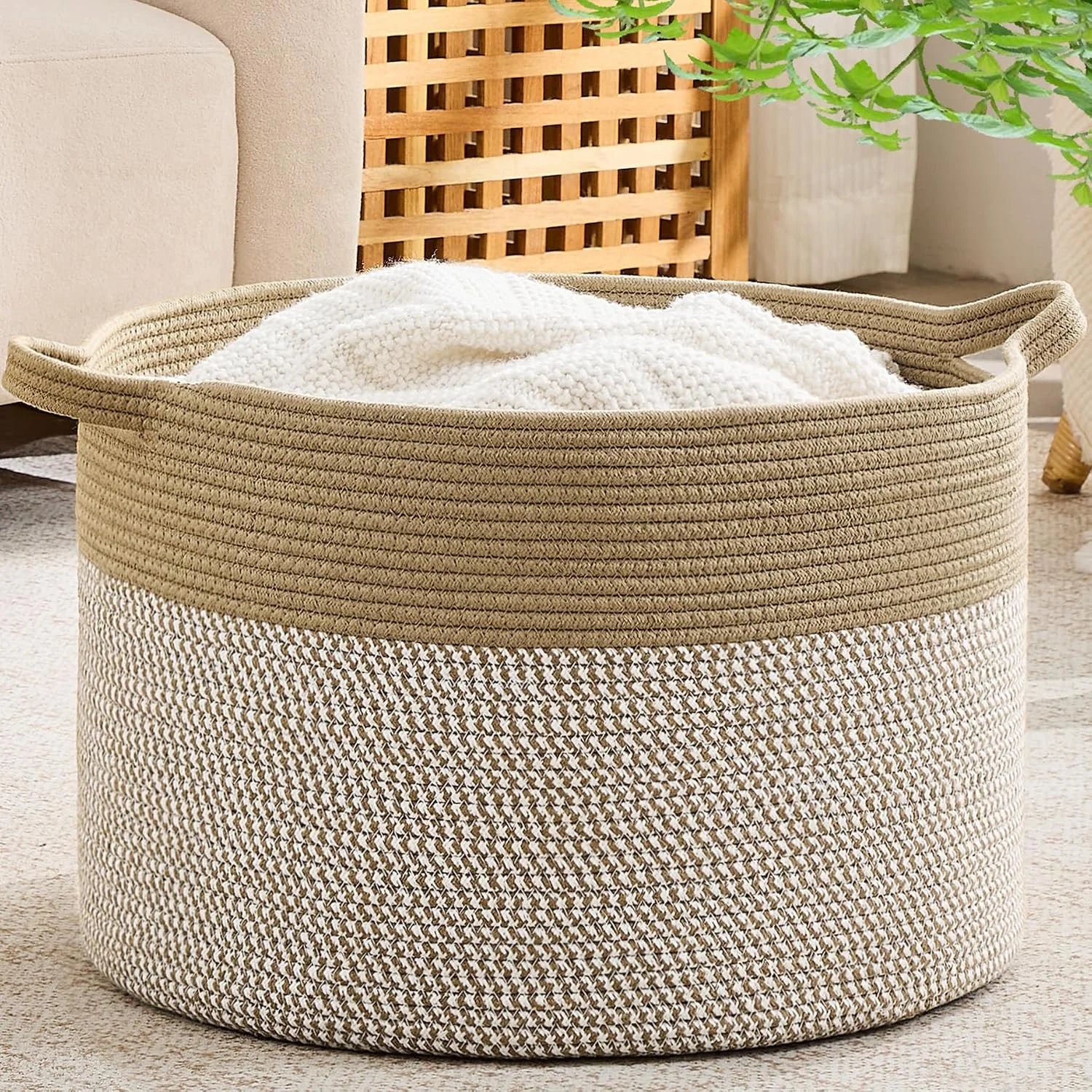 Large Blanket Basket with Handles, Storage Basket for Living Room, Extra Large Capacity, Blanket Storage, Laundry bifanuoyard - Image 25
