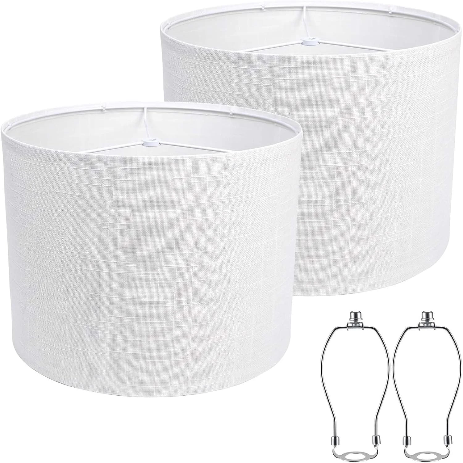 New Arrivals White 13 Drum Lamp Shades Set of 2 with Harps - Image 2