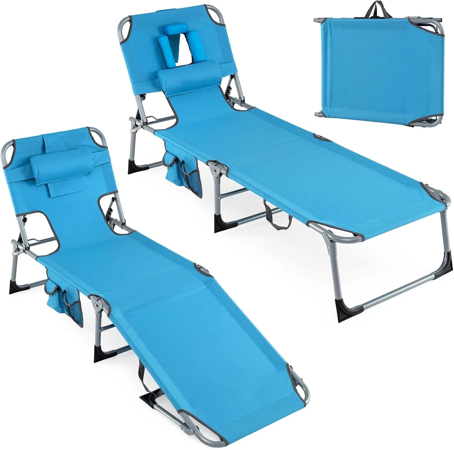 New Arrivals Tanning Chair, Folding Adjustable Patio Lounge Chair with Face Hole, 330LBS, Lightweight Portable Beach Lounge - Image 16