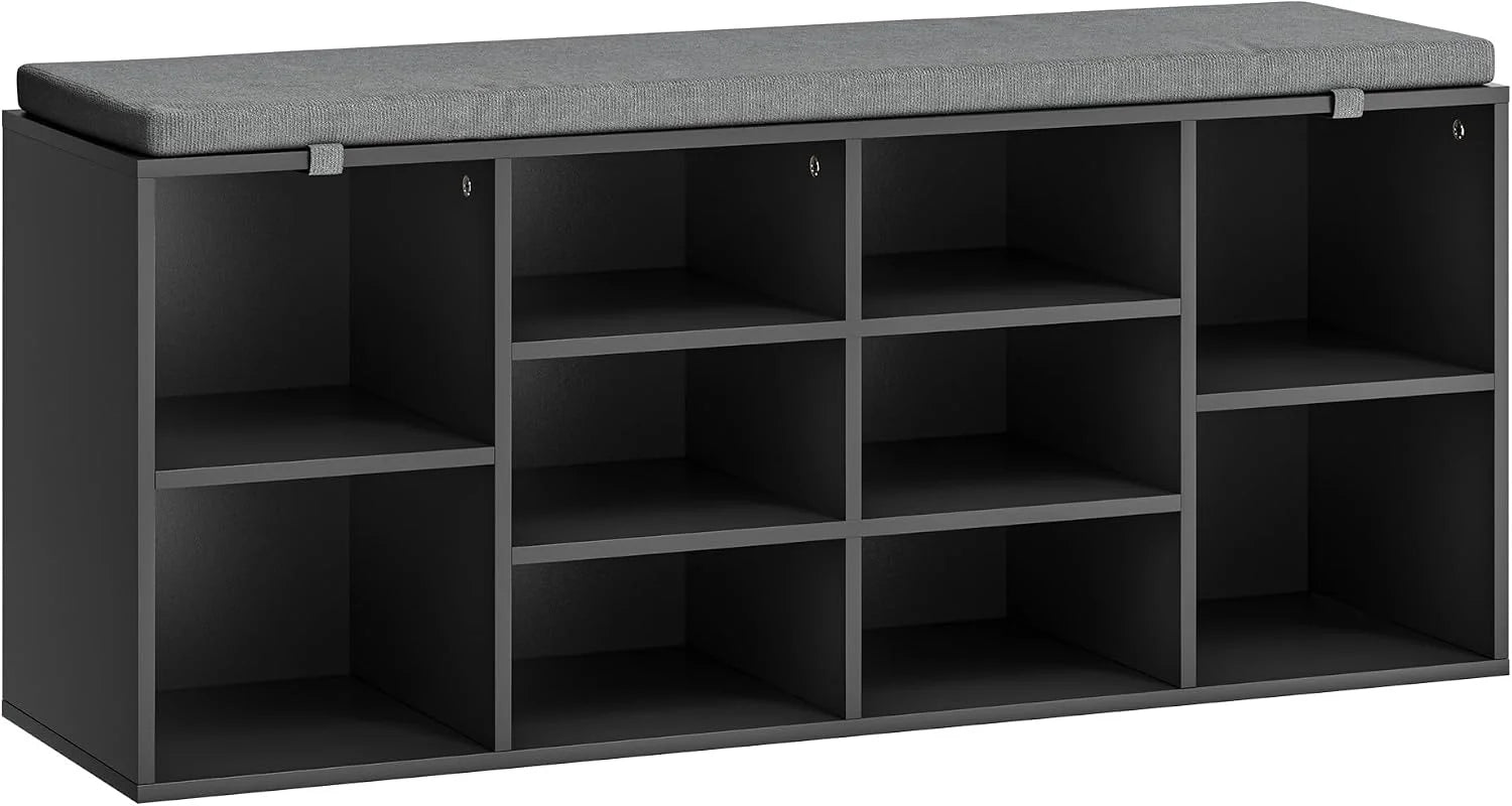 Bifanuo Entryway Bench with Cushion – 10 Compartments Shoe Storage