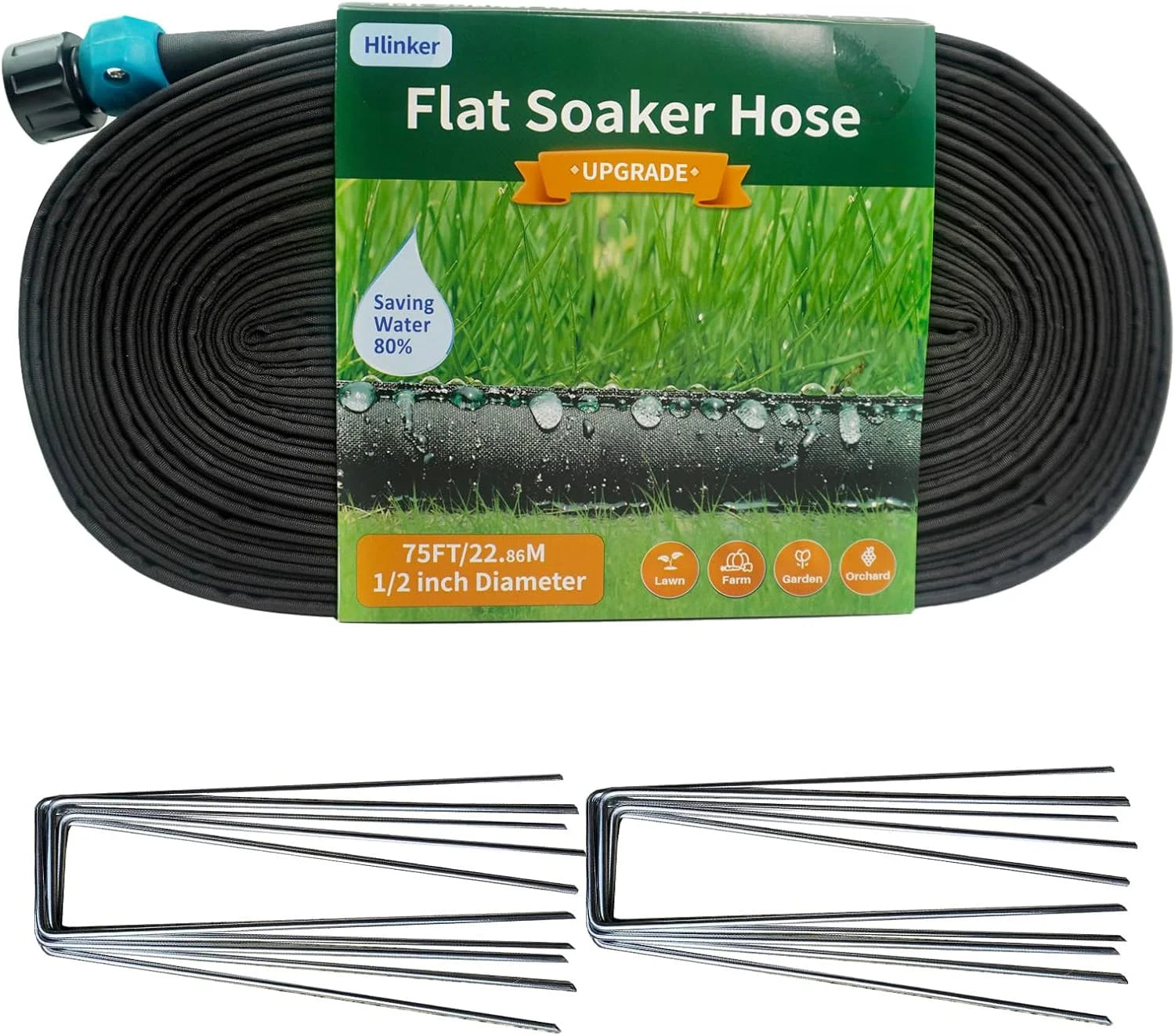 Hlinker 2026 Flat Soaker Hose 200 ft (50ft 4Packs) with Stake for Garden, Linkable Drip Hose Diy Automates Garden bifanuoyard - Image 7