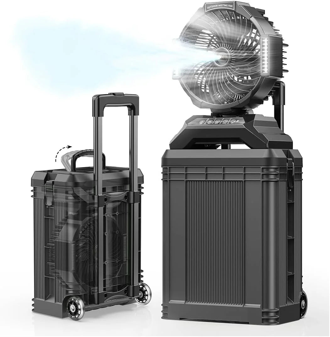 New Arrivals 4 Gal Large Misting Bucket Fan Portable, 40000mAh Rechargeable Mister Fan with Retractable Handle