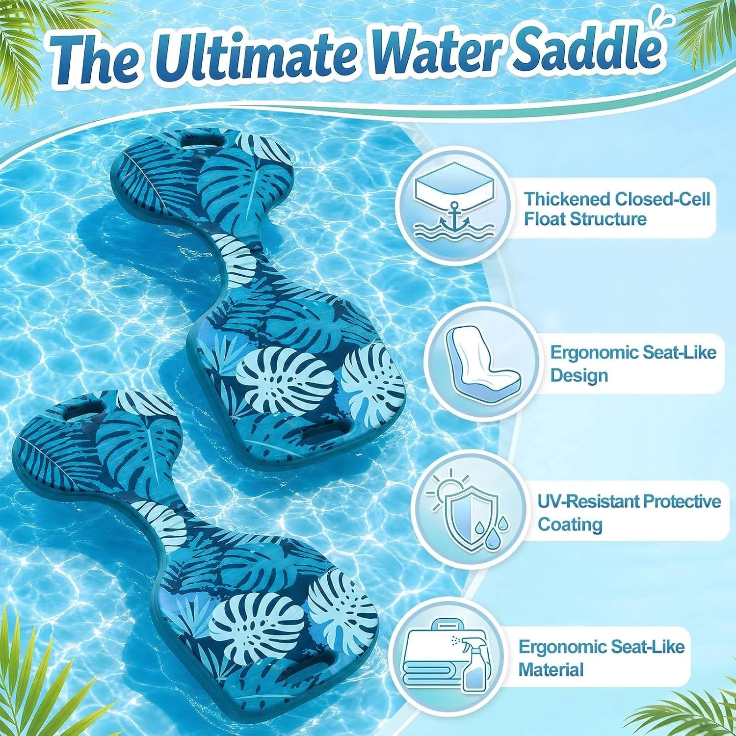 New Arrivals Pool Saddle Floats for Adults, Stable & Comfortable Non-Inflatable Foam Water Saddle with Tropical Leaf Pattern - Image 4