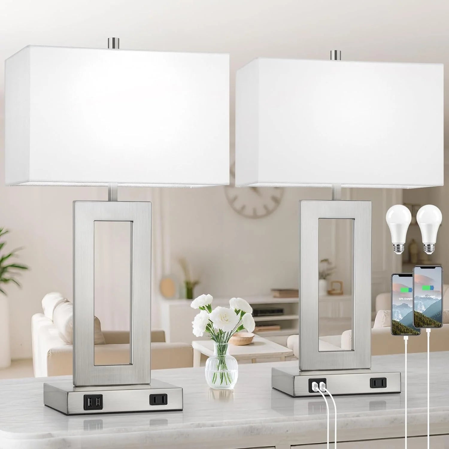 Set of 2 Touch Control Table Lamp with 2 USB Ports, Dimmable bifanuoyard - Image 12