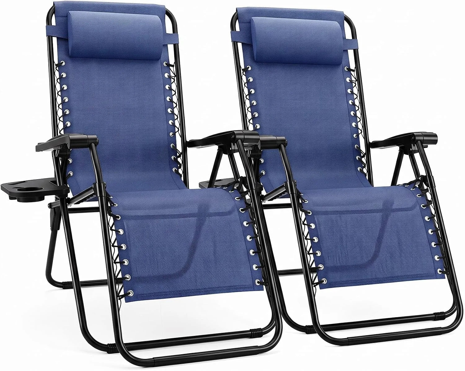 Sweetcrispy Zero Gravity Chairs Set of 2, Outdoor Folding Reclining Lounge Chair with Cup Holder Tray & Adjustable Pillow - Image 10