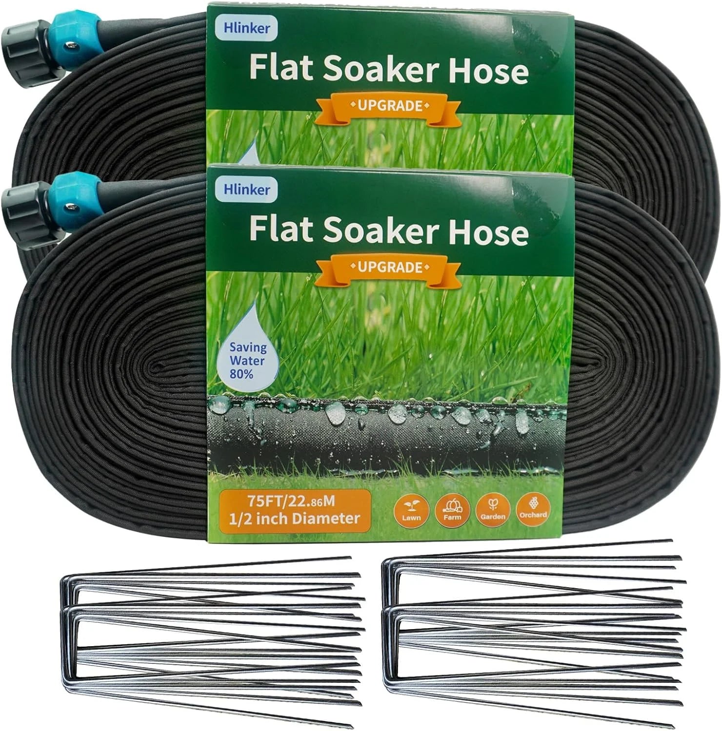 Hlinker 2026 Flat Soaker Hose 200 ft (50ft 4Packs) with Stake for Garden, Linkable Drip Hose Diy Automates Garden bifanuoyard - Image 5