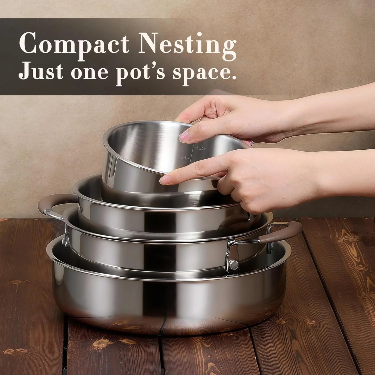 New Arrivals 19pcs Stainless Steel Cookware Set with Detachable Handle, Pots and Pans Set - Image 8