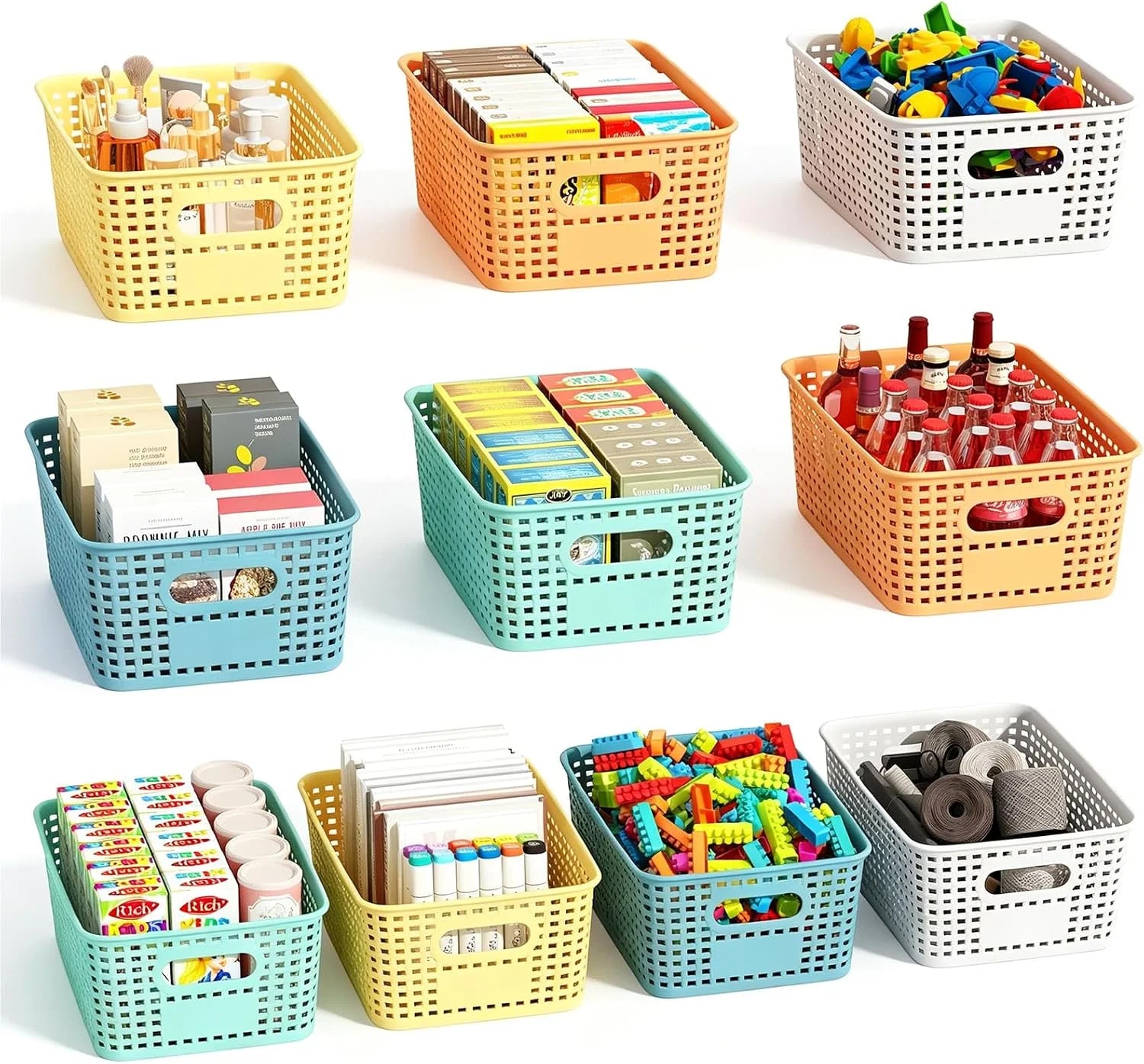 Plastic Storage Baskets Bins for Home Organizing, 10 Pack, Space-Saving Storage Container with Handles bifanuoyard