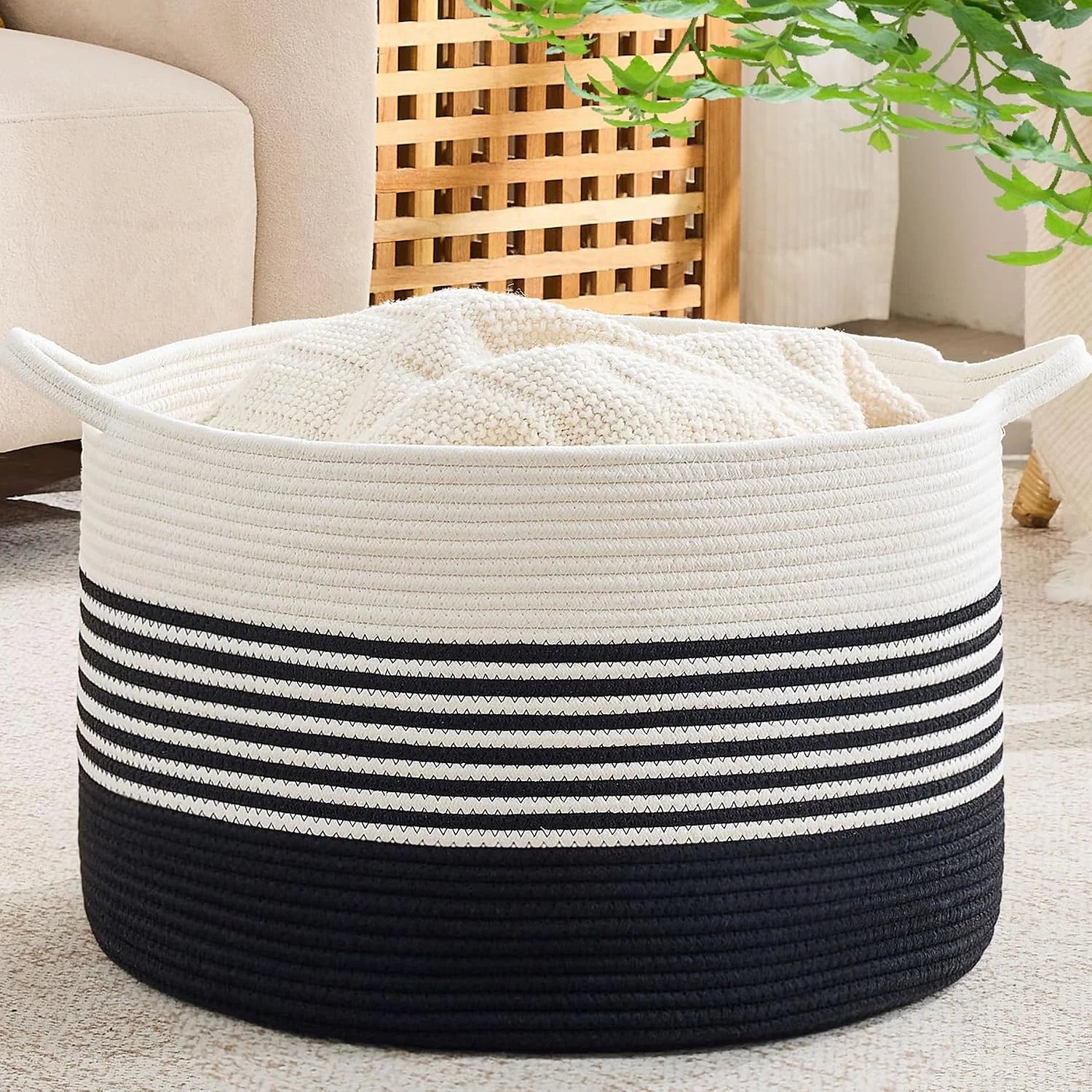 Large Blanket Basket with Handles, Storage Basket for Living Room, Extra Large Capacity, Blanket Storage, Laundry bifanuoyard - Image 10