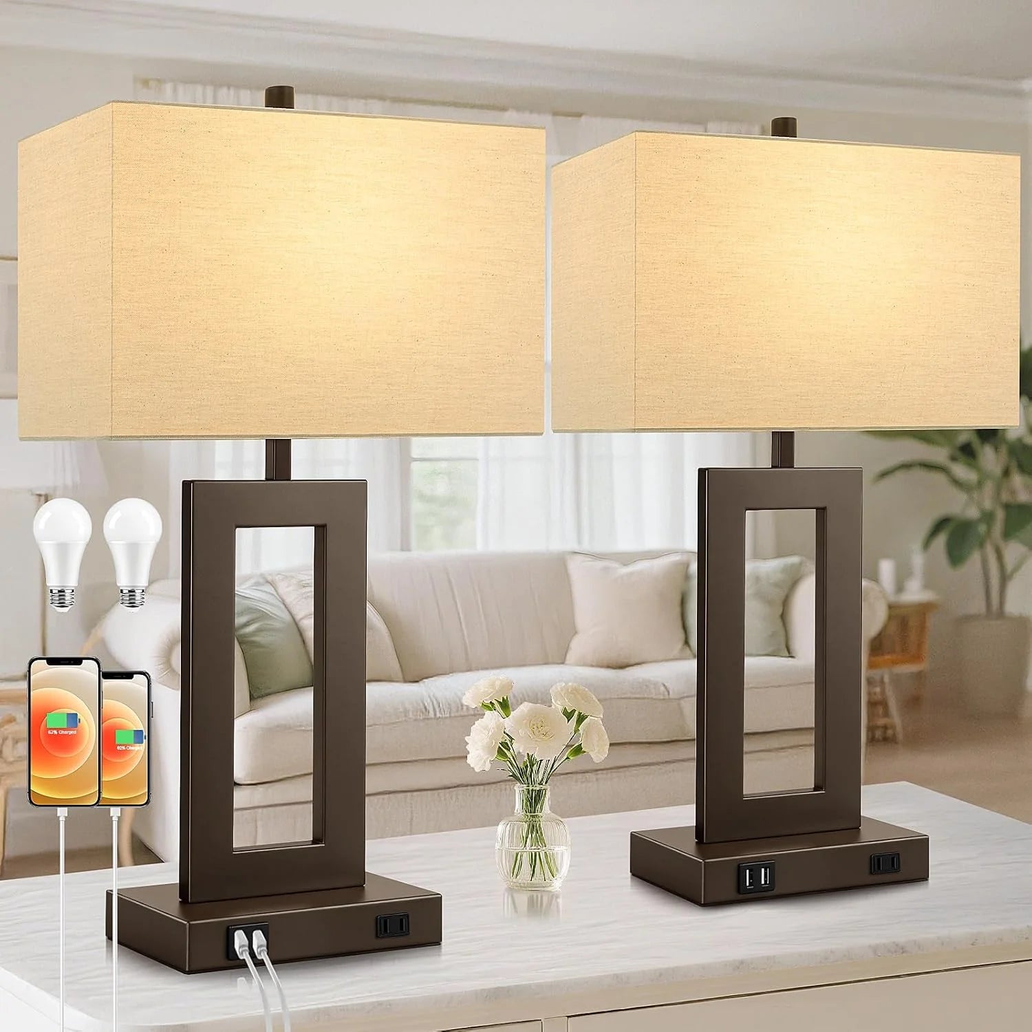 Set of 2 Touch Control Table Lamp with 2 USB Ports, Dimmable bifanuoyard - Image 9