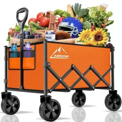 New Arrivals 100L Collapsible Wagon Cart with All Terrain Wheels, 350LBS, Black
