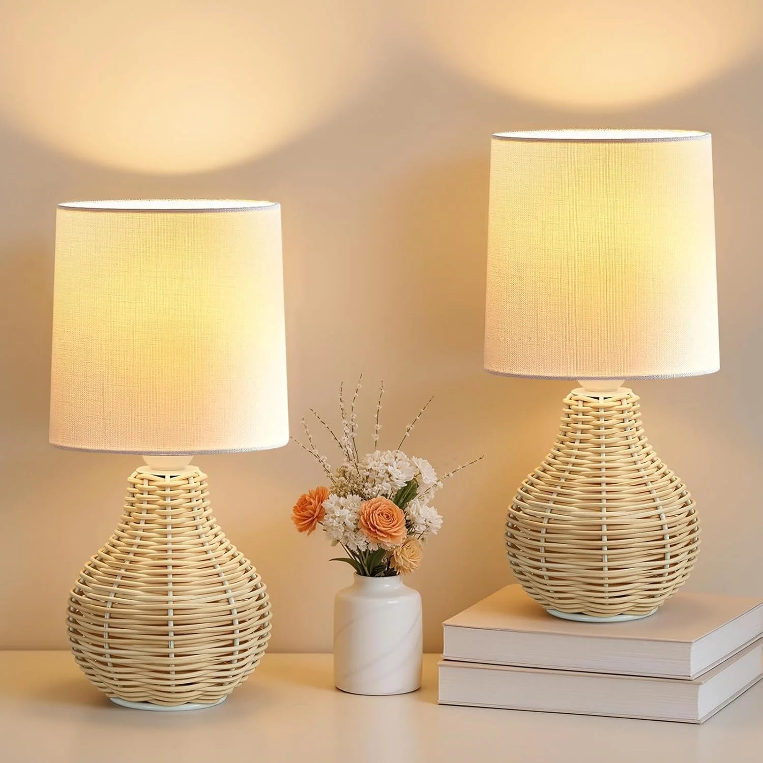 EJIAXIN Table Lamps Set of 2-13.5 Small Boho Lamp, Farmhouse Rustic Ceramic Table Lamp for Bedroom bifanuoyard - Image 5