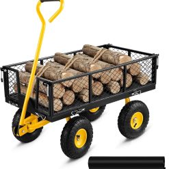 New Arrivals VEVOR 500 LBS Steel Garden Cart with Work Seat, Heavy Duty Garden Wagon Cart on Wheels