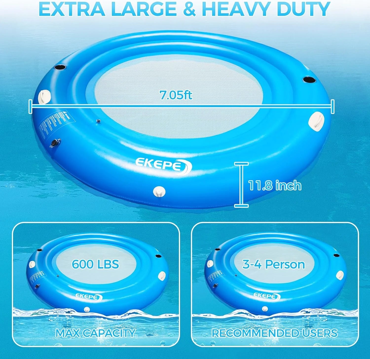 Round Inflatable Water Hammock, 7ft Heavy Duty Tanning Pool Lounger Sunchill Float Ring - Image 2
