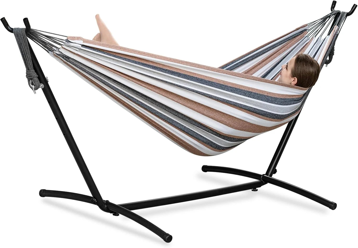 New Arrivals Double Hammock with Stand for Outside, Heavy-Duty, Portable (Coffee) - Image 20