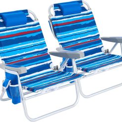 New Arrivals Low Beach Chair 2 Pack, 5-Position Lay Flat Reclining, Backpack Portable Folding Chairs with Cooler Bag & Cup