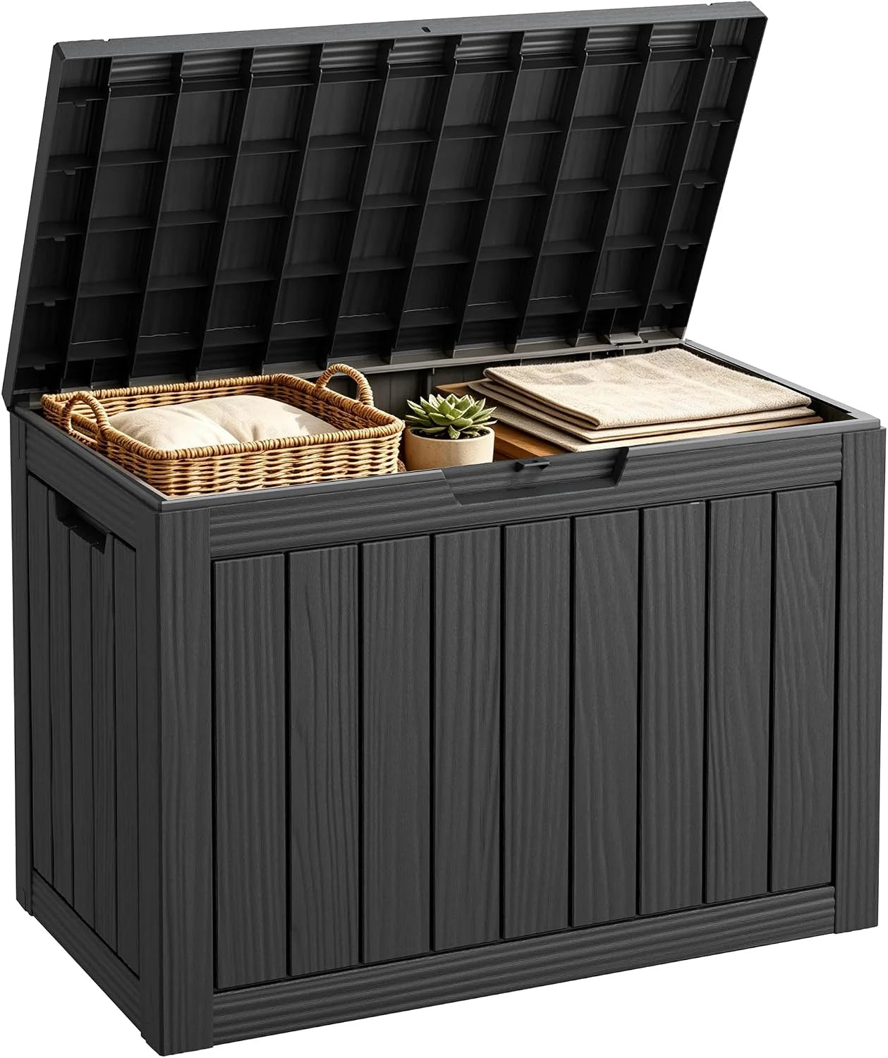 Fancyango 50 Gallon Waterproof Deck Box, Resin Outdoor Storage Box, Black - Image 6