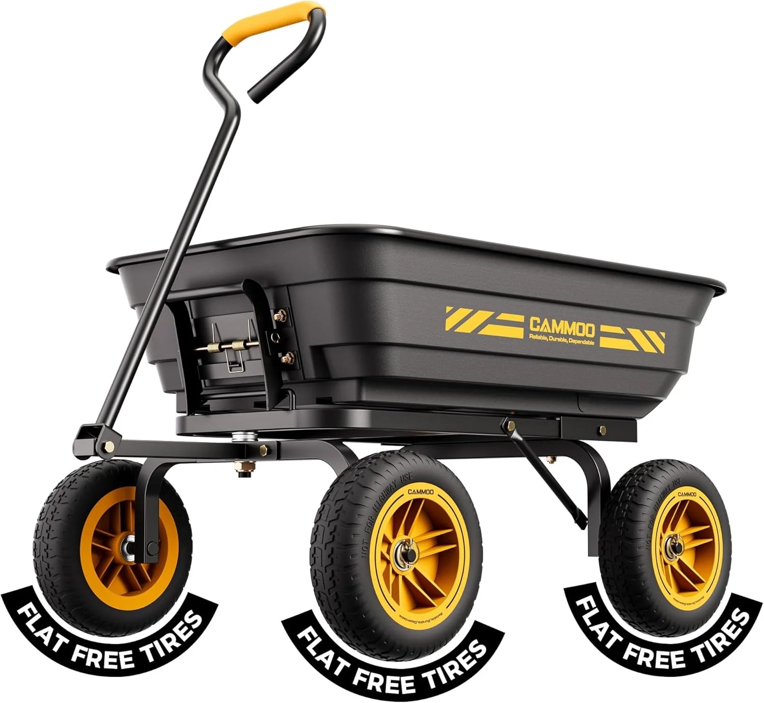10-in NO-FLAT TIRES 600lb Heavy-Duty Garden Dump Cart 4 Cu.Ft. Utility Wagon with Quick-Release Dumping & Prime