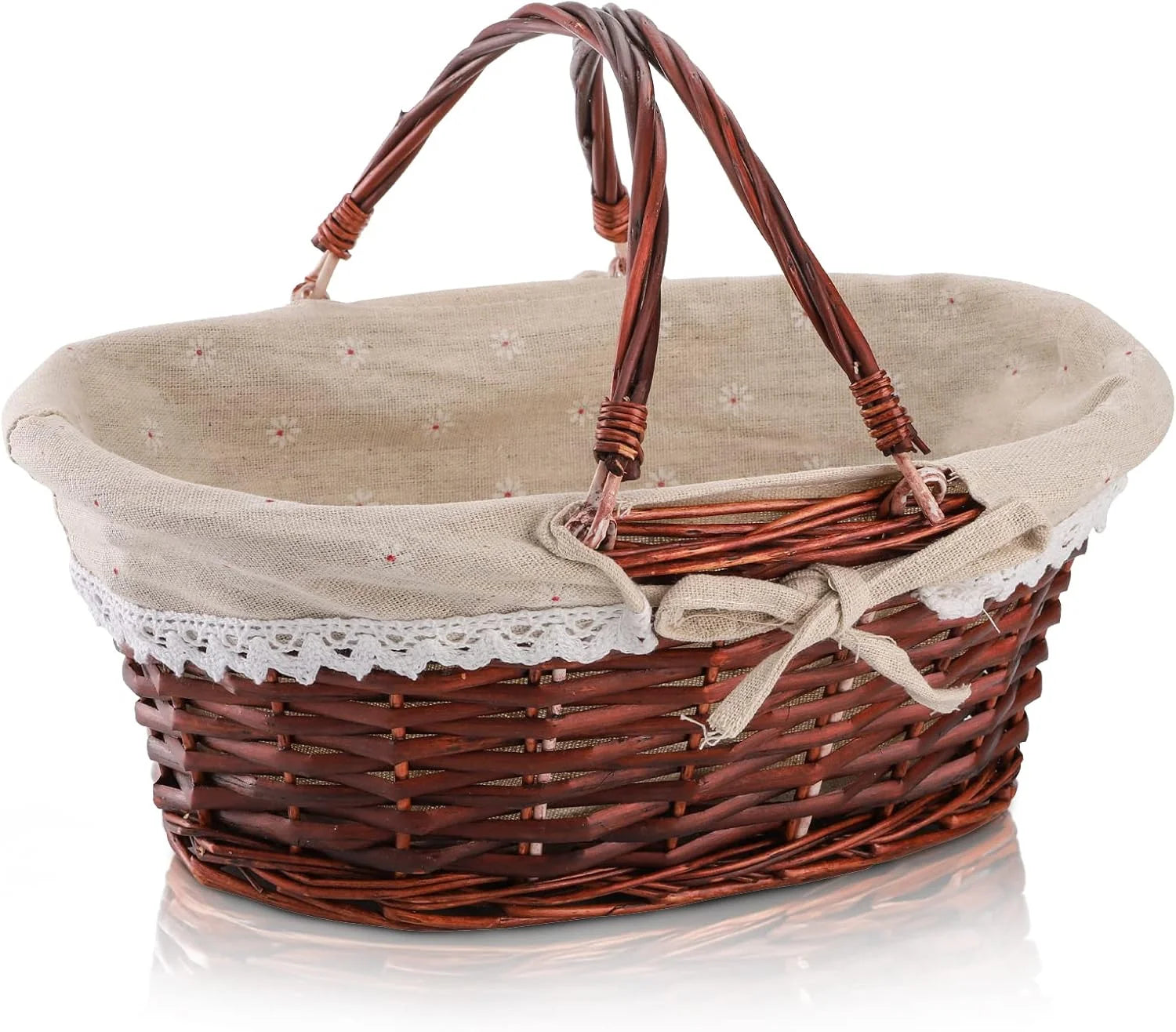 New Arrivals Basket with Handle, Picnic Baskets with Liner, Empty Gift Gardening Baskets for Harvesting, Willow