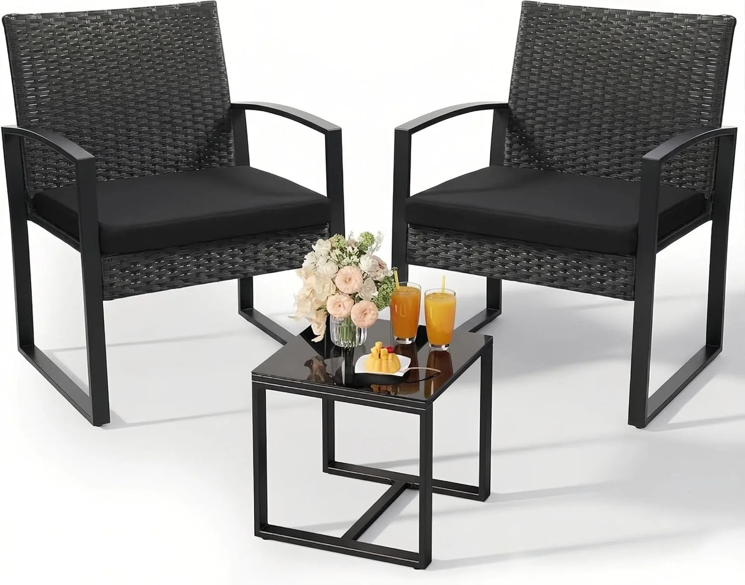Murago Outdoor 3-Piece Wicker Bistro Set, Patio Conversation Set, 2 chairs with Coffee Table bifanuoyard - Image 2