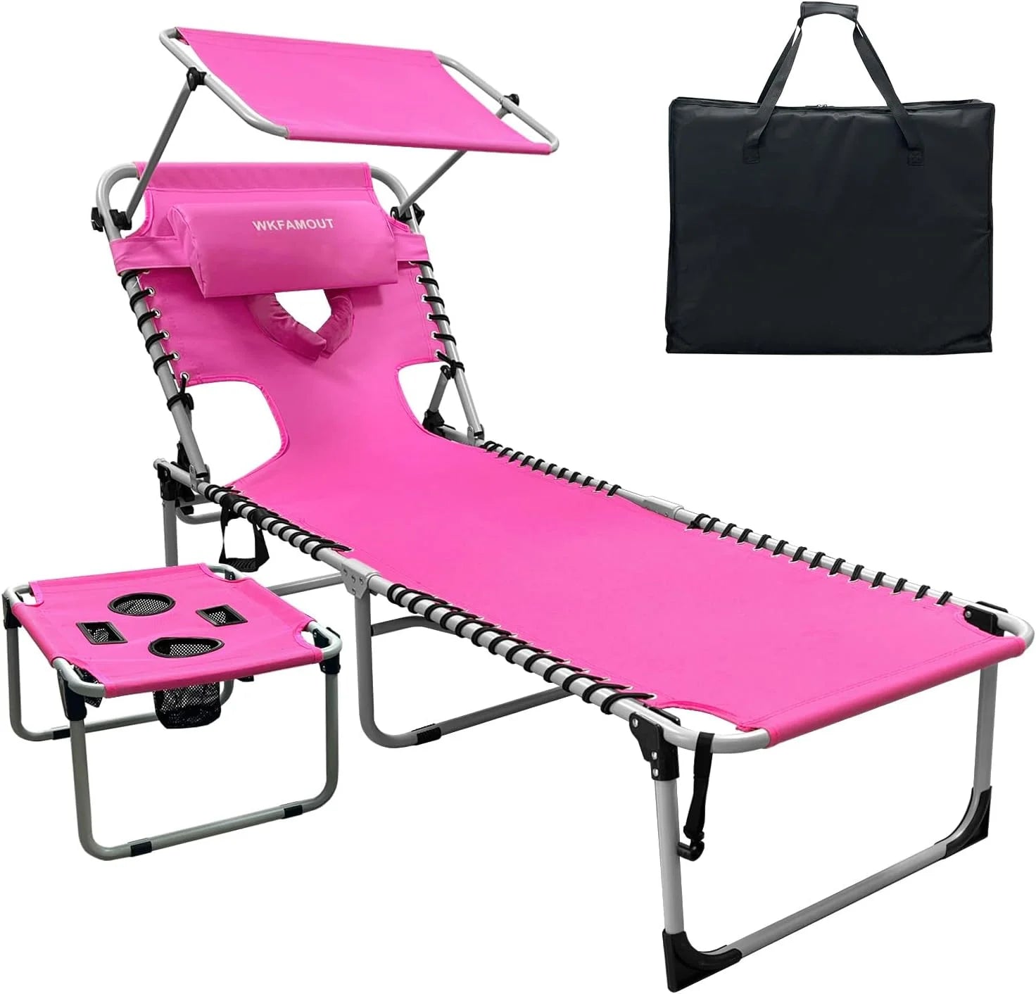 New Arrivals Outdoor Tanning Chair with Sun Canopy Shade & Face Hole, Folding Lounge Chair with Beach Table and Carry Bag - Image 6