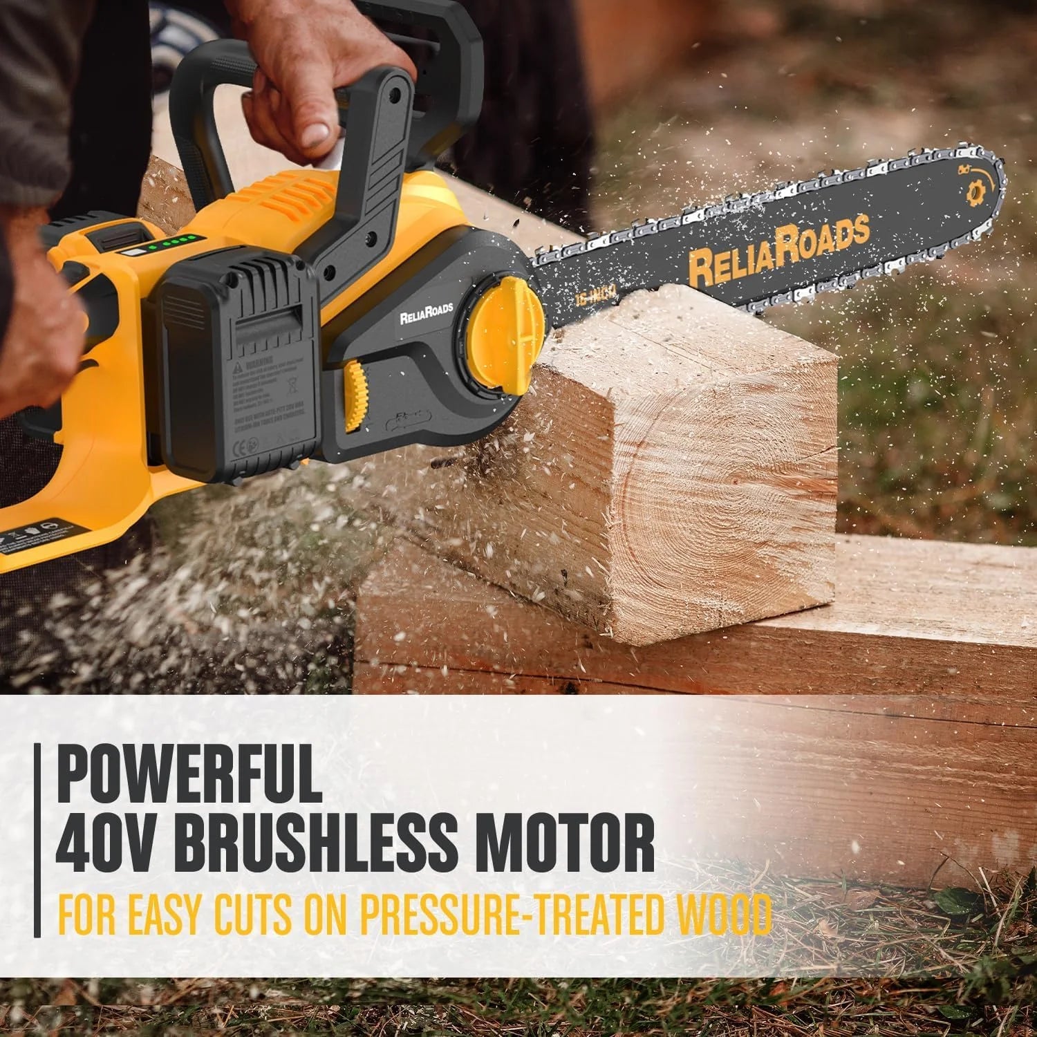 ReliaRoads 16-Inch Brushless Chainsaw, 40V (2 x 20V MAX) Cordless Battery Powered Chain Saw Kit (Includes 2 Chains) Compatible DeWALT Battery