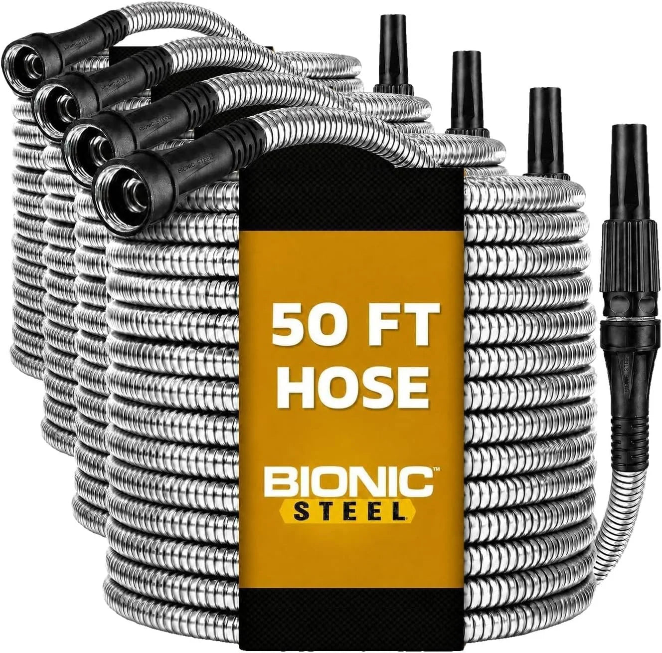 New Arrivals STEEL 150 Ft Metal Garden Hose with Sprayer Nozzle, Non Kinking Design, Stainless Steel Heavy Duty Water Hose - Image 6